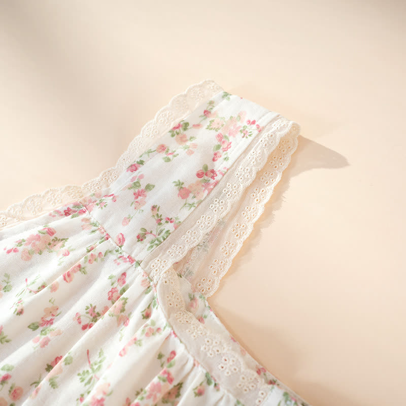 Camicia da notte senza maniche in puro cotone floreale rosa - image 3