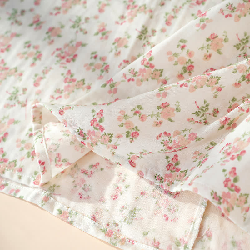 Camicia da notte senza maniche in puro cotone floreale rosa - image 6