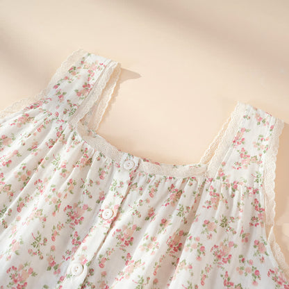 Camicia da notte senza maniche in puro cotone floreale rosa - image 2