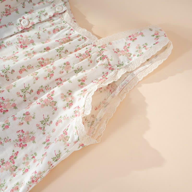 Camicia da notte senza maniche in puro cotone floreale rosa - image 4
