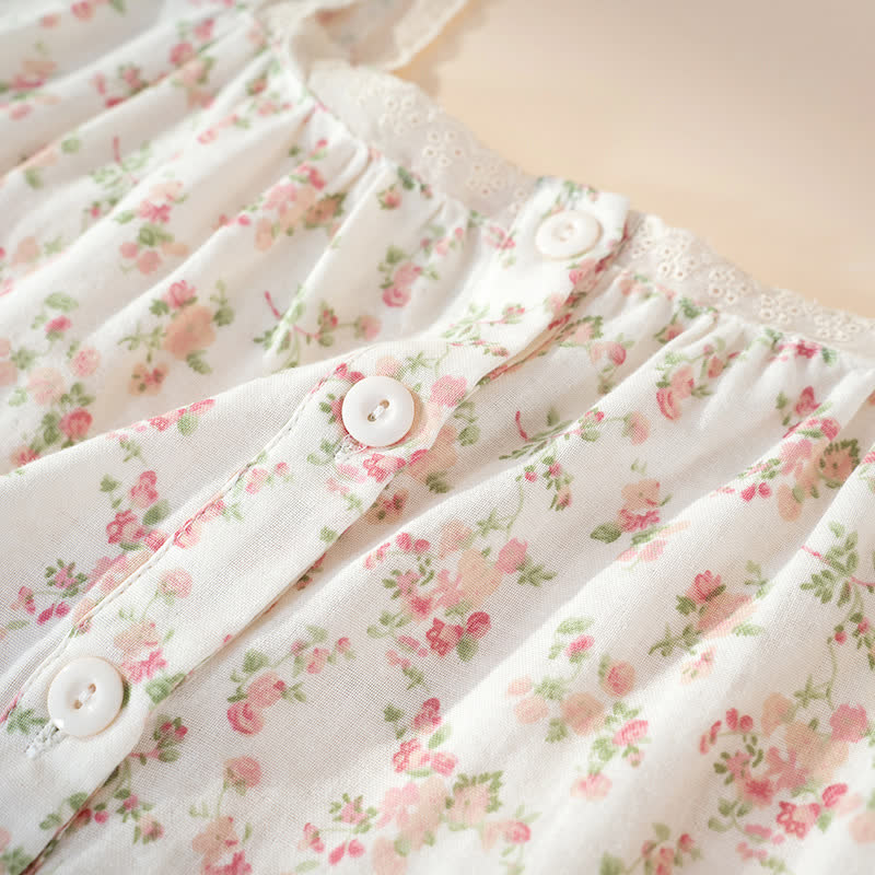 Camicia da notte senza maniche in puro cotone floreale rosa - image 5
