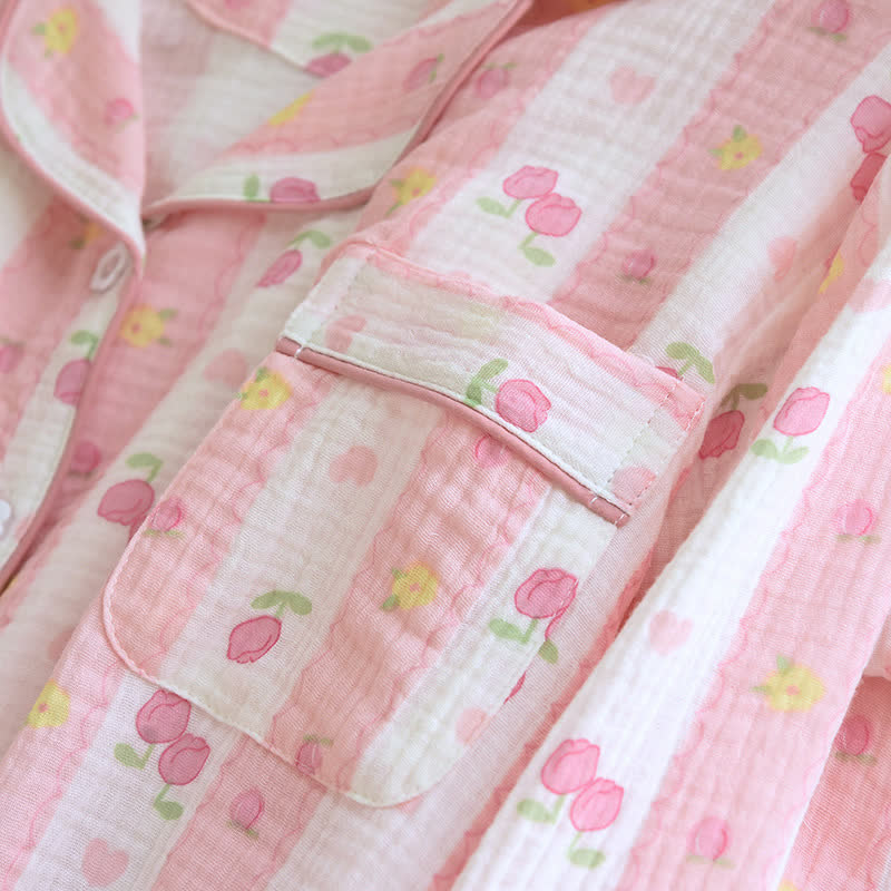 Completo da casa in cotone a righe rosa - image 6
