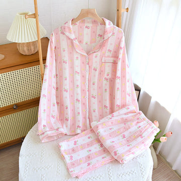 Completo da casa in cotone a righe rosa - Rosa - 3XL - image 0