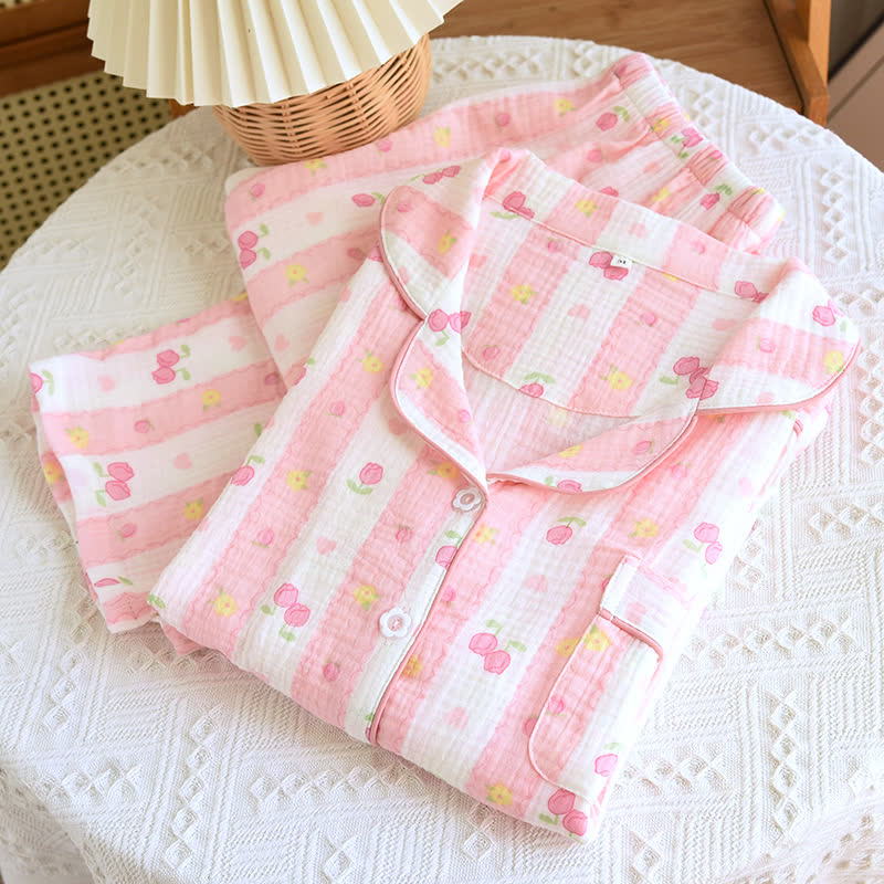 Completo da casa in cotone a righe rosa - image 2