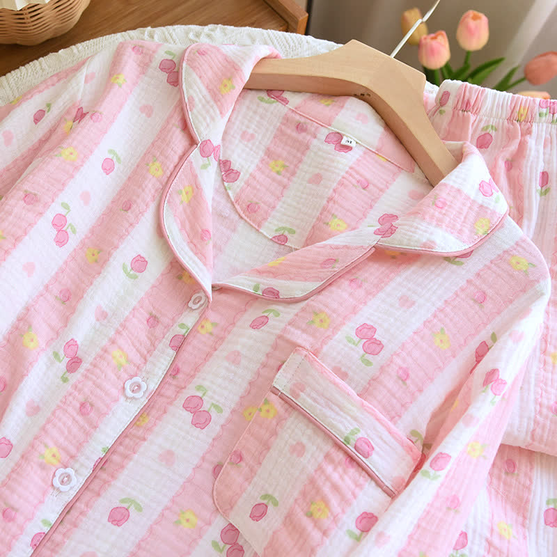 Completo da casa in cotone a righe rosa - image 4