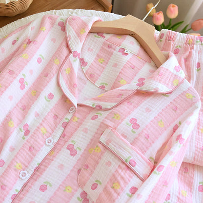 Completo da casa in cotone a righe rosa - image 4