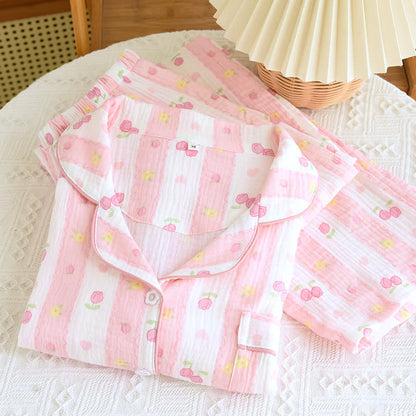 Completo da casa in cotone a righe rosa - image 1