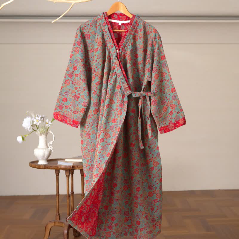 Camicia da notte in cotone con volant e rosa romantica - Verde - XL - image 8