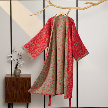 Kimono in cotone con motivo a rose romantiche - image 0
