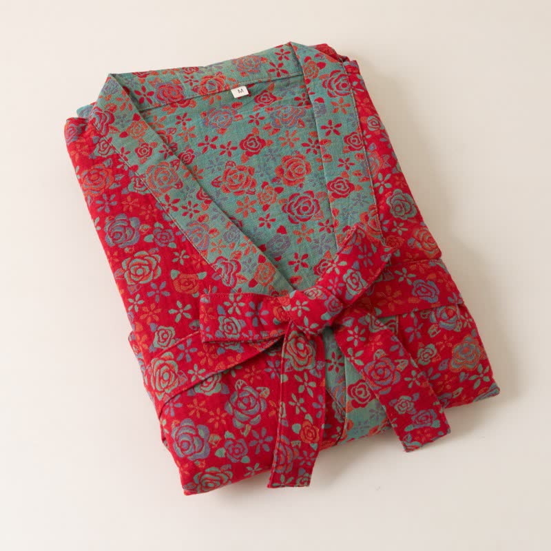 Kimono in cotone con motivo a rose romantiche - image 4
