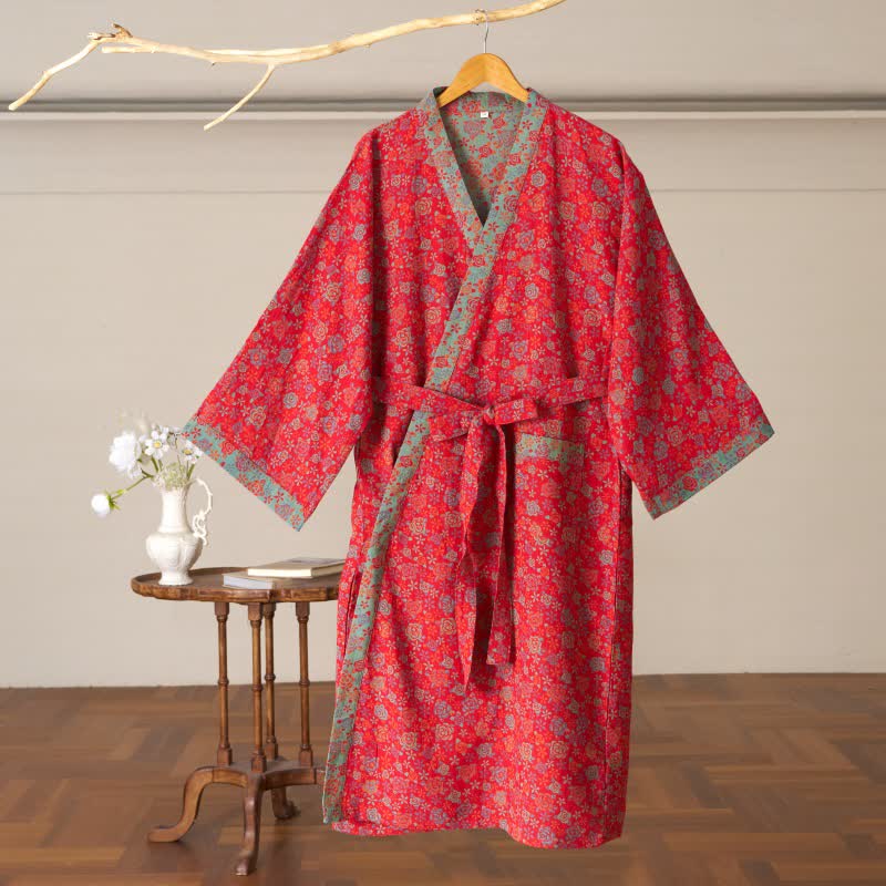 Kimono in cotone con motivo a rose romantiche - image 2