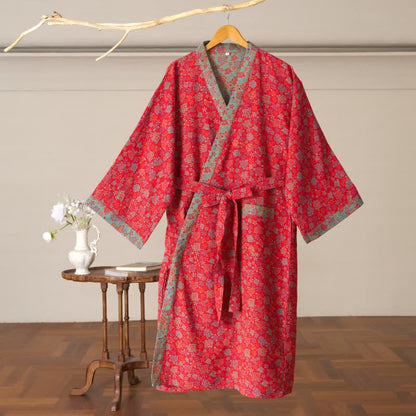 Kimono in cotone con motivo a rose romantiche - image 2