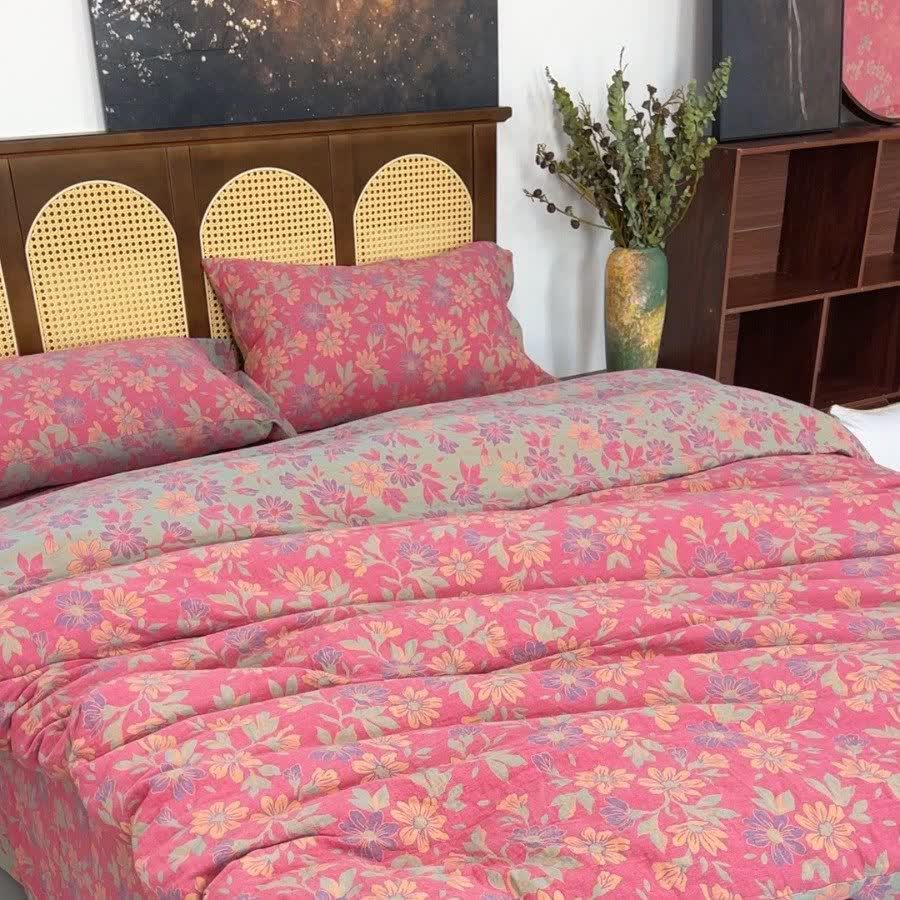 Set di biancheria da letto in garza di cotone con motivo floreale Country Gardenia (4 pezzi) - image 2