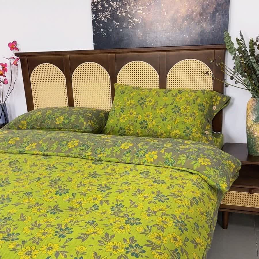 Set di biancheria da letto in garza di cotone con motivo floreale Country Gardenia (4 pezzi) - image 8