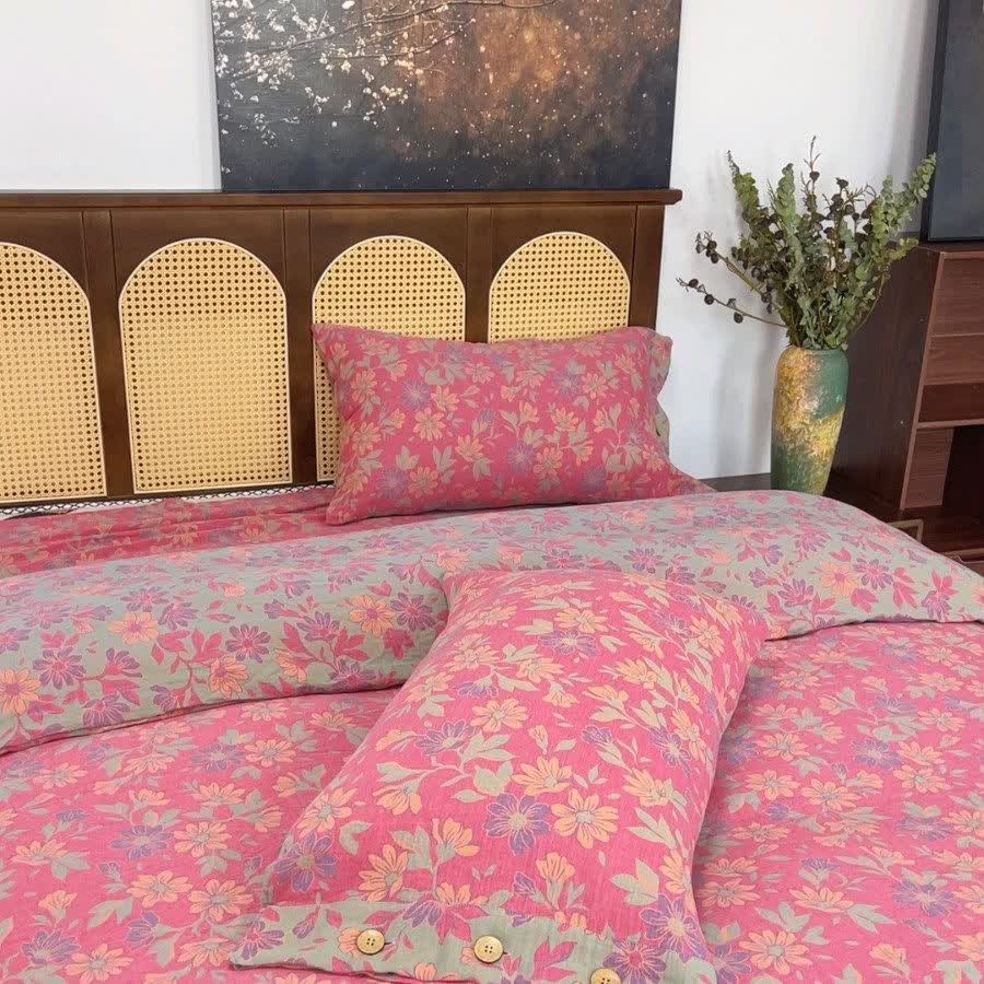 Set di biancheria da letto in garza di cotone con motivo floreale Country Gardenia (4 pezzi) - image 4