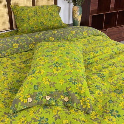 Set di biancheria da letto in garza di cotone con motivo floreale Country Gardenia (4 pezzi) - image 9