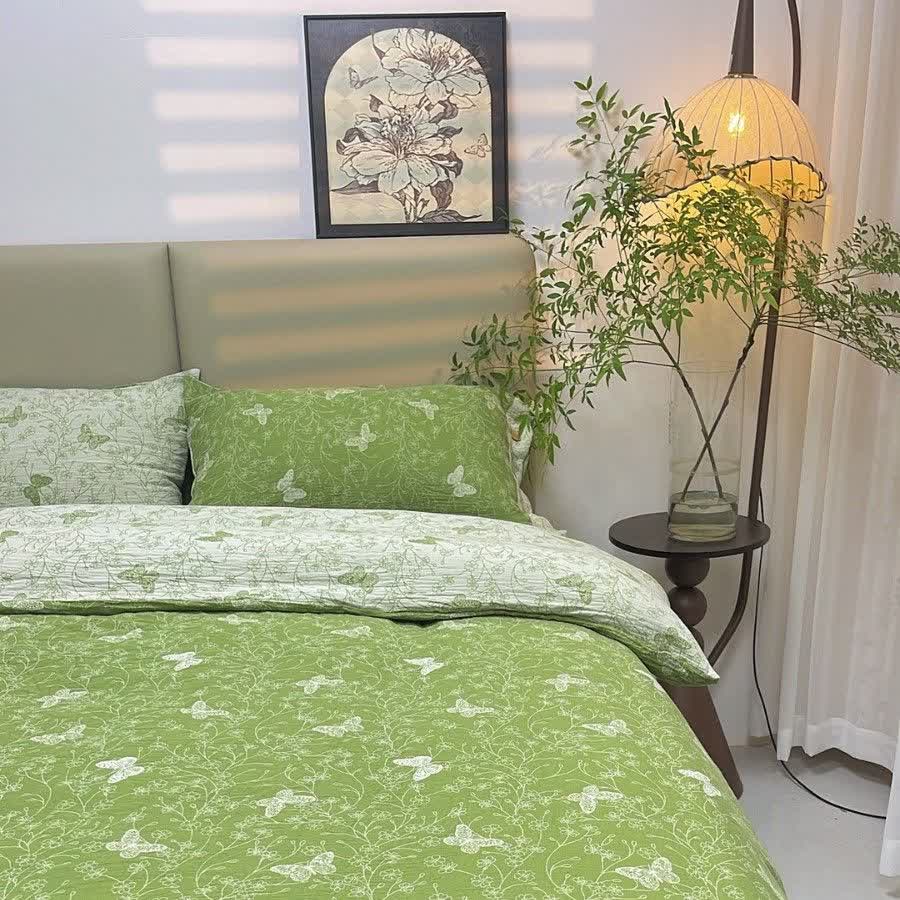 Biancheria da letto in garza di cotone con motivo floreale (4 pezzi) - Matrimoniale Grande - image 0