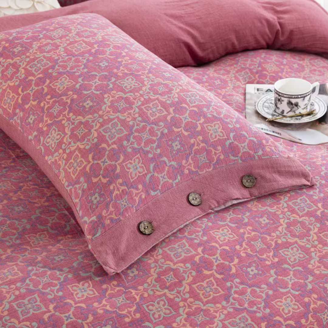 Set di biancheria da letto in garza di cotone con motivo vintage (4 pezzi) - image 4