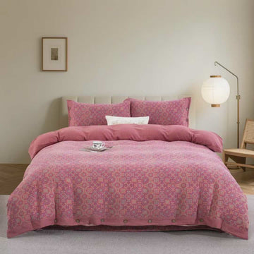 Set di biancheria da letto in garza di cotone con motivo vintage (4 pezzi) - Matrimoniale Grande - image 0