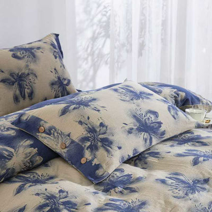 Set di biancheria da letto in cotone floreale in stile inchiostro orientale (4 pezzi) - image 9