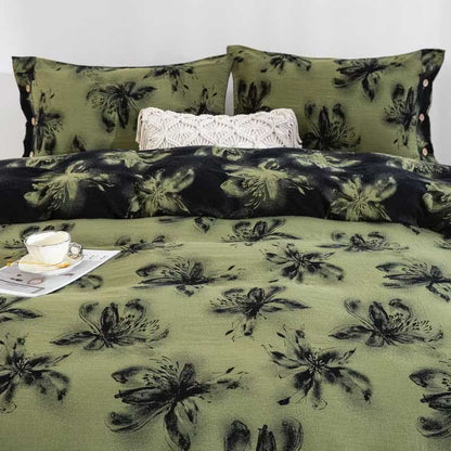 Set di biancheria da letto in cotone floreale in stile inchiostro orientale (4 pezzi) - image 1