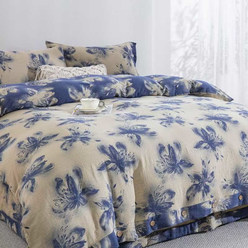 Set di biancheria da letto in cotone floreale in stile inchiostro orientale (4 pezzi) - image 8
