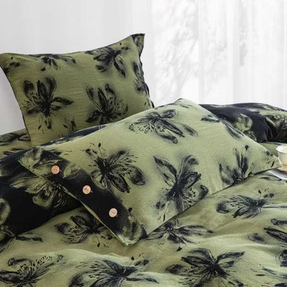 Set di biancheria da letto in cotone floreale in stile inchiostro orientale (4 pezzi) - image 3