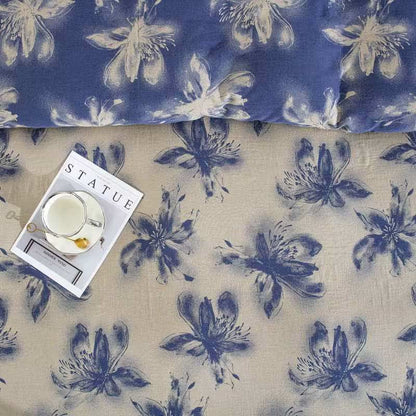 Set di biancheria da letto in cotone floreale in stile inchiostro orientale (4 pezzi) - image 10