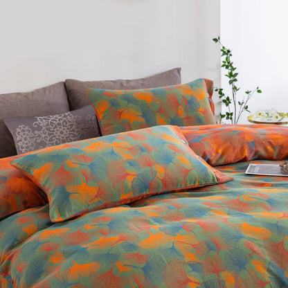 Set di biancheria da letto in garza di cotone con foglie di ginkgo artistiche (4 pezzi) - image 2