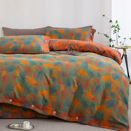 Set di biancheria da letto in garza di cotone con foglie di ginkgo artistiche (4 pezzi) - image 0