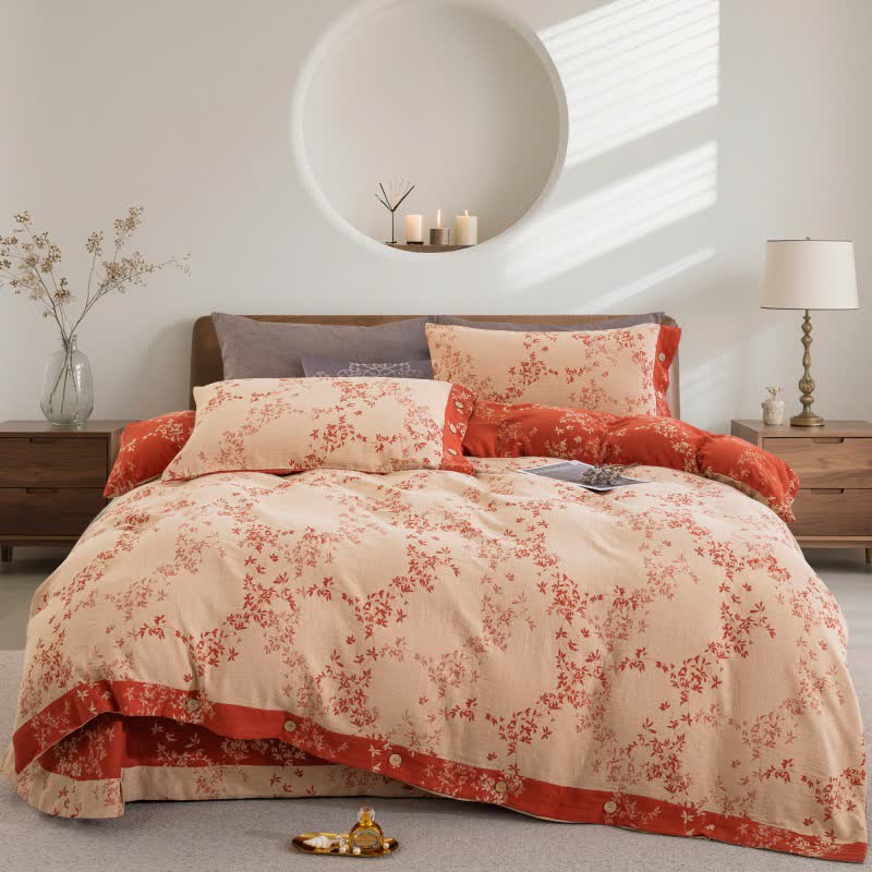 Set di biancheria da letto in garza di cotone Country Leaf (4 pezzi) - image 1