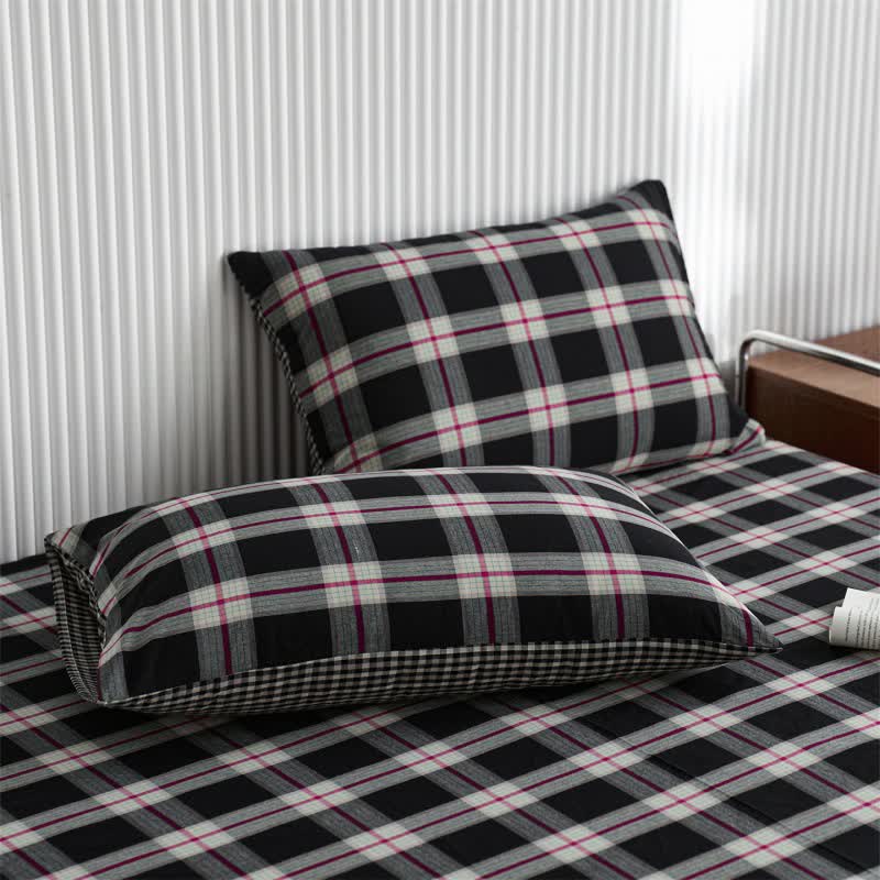 Copriletto classico in cotone a quadri grandi - Nero - 2 federe - 48cm x 74cm - image 3
