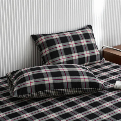 Copriletto classico in cotone a quadri grandi - Nero - 2 federe - 48cm x 74cm - image 3