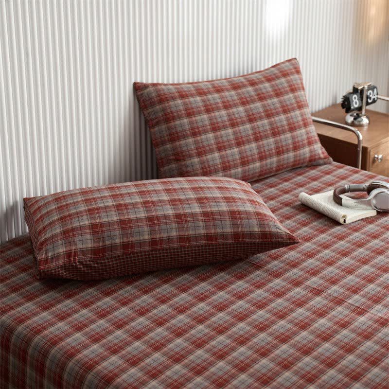 Copriletto classico in cotone a quadri vintage - Rosso - 2 federe - 48cm x 74cm - image 5
