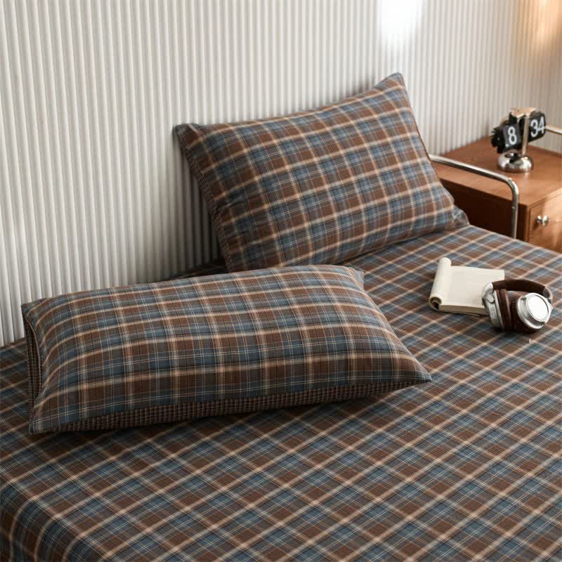 Copriletto classico in cotone a quadri vintage - Blu - 2 federe - 48cm x 74cm - image 1