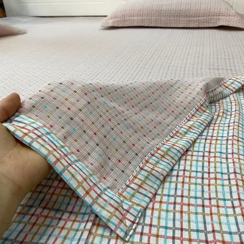Copriletto reversibile in cotone a quadretti colorati - image 3
