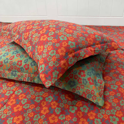 Copriletto reversibile in cotone con motivo floreale pastorale - Rosso - 2 federe - 48cm x 74cm - image 4