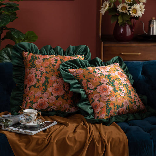 Cuscino con volant in jacquard floreale vintage - image 0