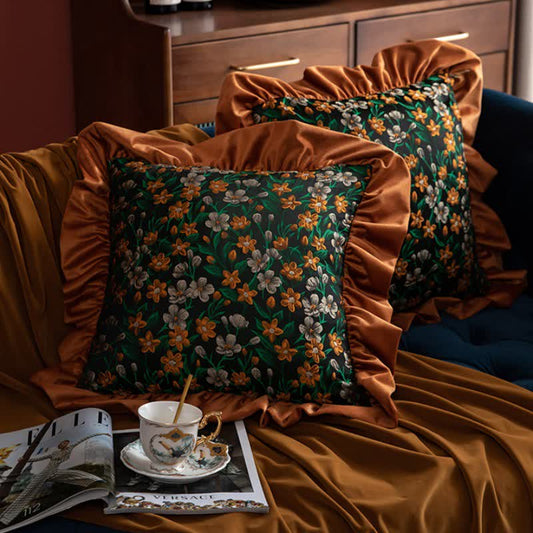 Cuscino con volant e foglie floreali retrò - image 0