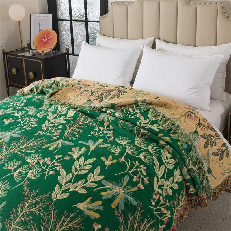 Coperta con nappe in cotone con foglie verdi botaniche - image 3