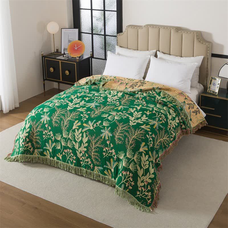 Coperta con nappe in cotone con foglie verdi botaniche - image 4