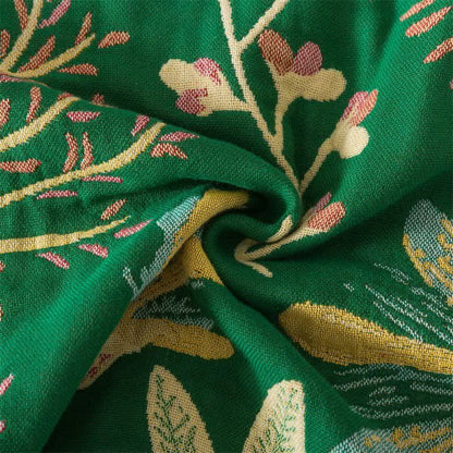 Coperta con nappe in cotone con foglie verdi botaniche - image 5