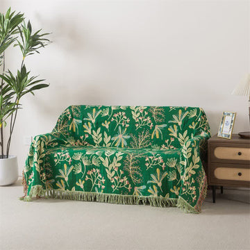 Coperta con nappe in cotone con foglie verdi botaniche - 230cm x 250cm - image 0