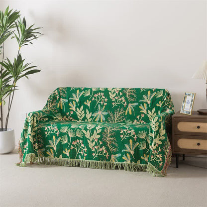 Coperta con nappe in cotone con foglie verdi botaniche - 230cm x 250cm - image 0