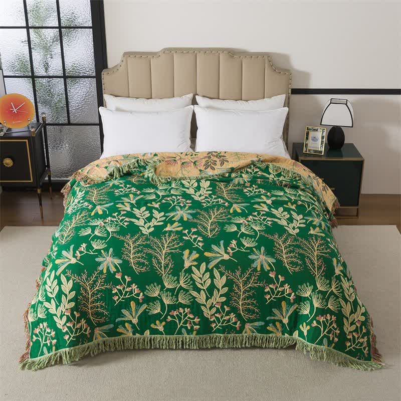 Coperta con nappe in cotone con foglie verdi botaniche - image 2