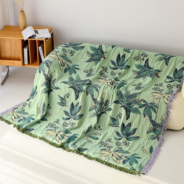 Coperta in garza di cotone con foglie e bacche botaniche - 200cm x 230cm - image 0