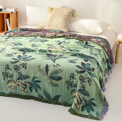 Coperta in garza di cotone con foglie e bacche botaniche - image 3