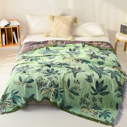 Coperta in garza di cotone con foglie e bacche botaniche - image 1