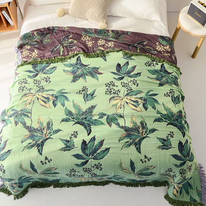 Coperta in garza di cotone con foglie e bacche botaniche - image 2