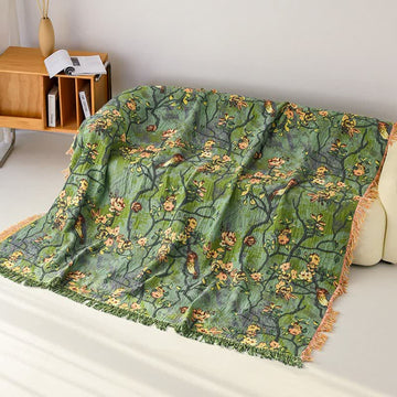 Coperta artistica in garza di cotone con uccelli del bosco - 200cm x 230cm - image 0